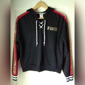 Pink brand sweatshirt hoodie with sequins, XS